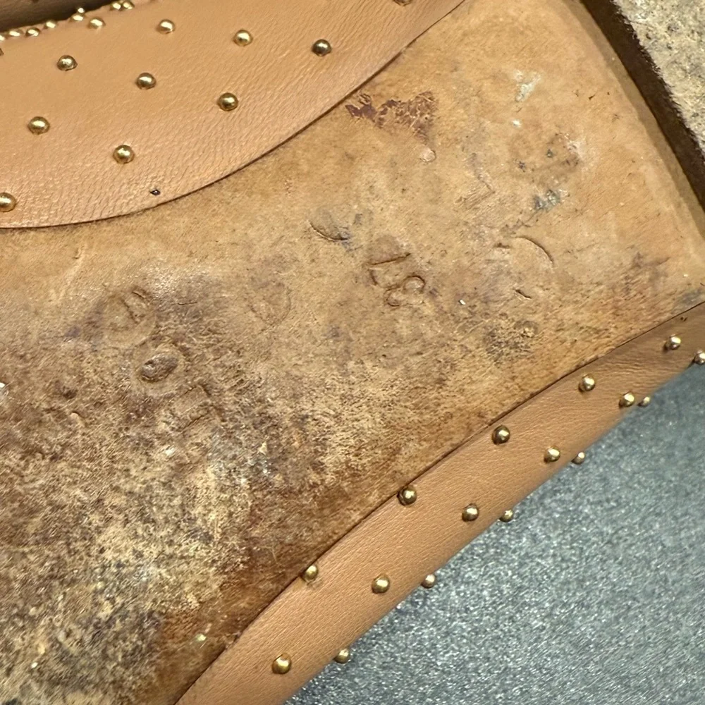 Chloe Studded Scalloped Leather Flats - Tan - Picture 5 of 5